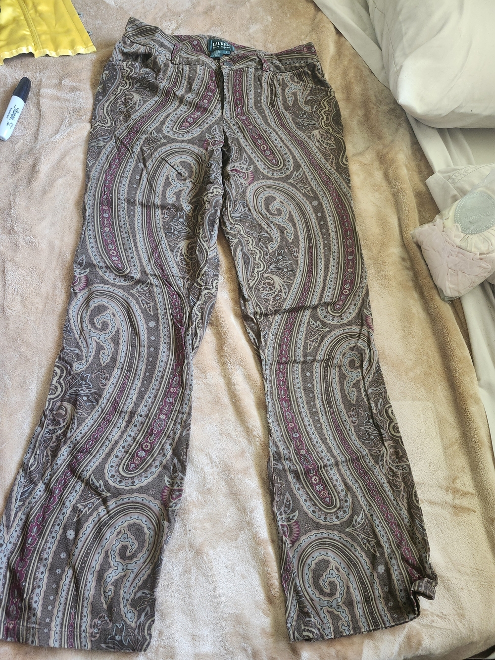 Ralph Lauren Brown Paisley Wide-Leg Pants Brown Burgandy